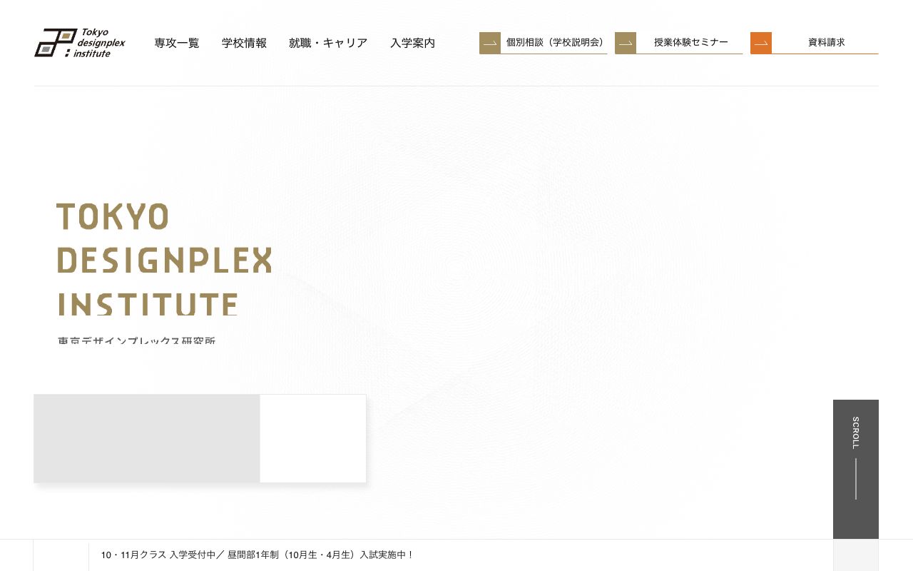 東京デザインプレックス研究所の公式サイトの画面
